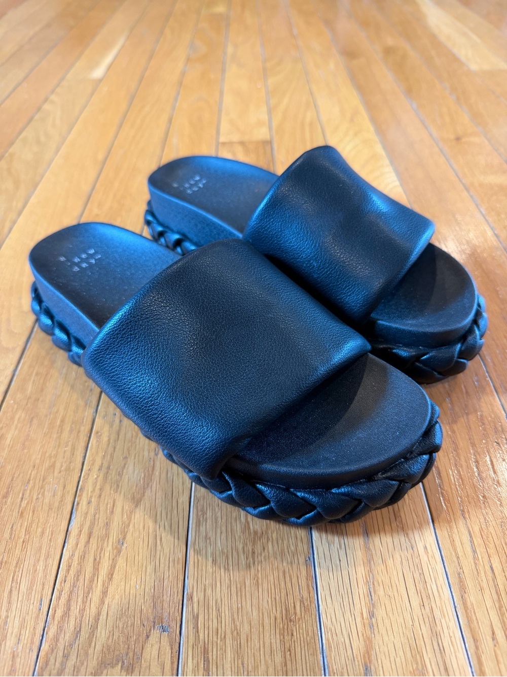 A New Day black braided platform slides slip on sandals Sz 7.5